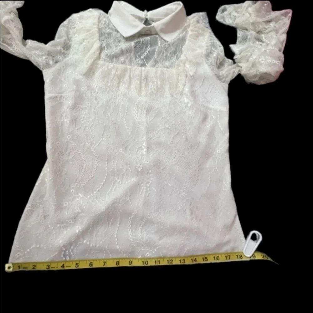 White Lace Blouse Button Collar Long Bell Sleeves